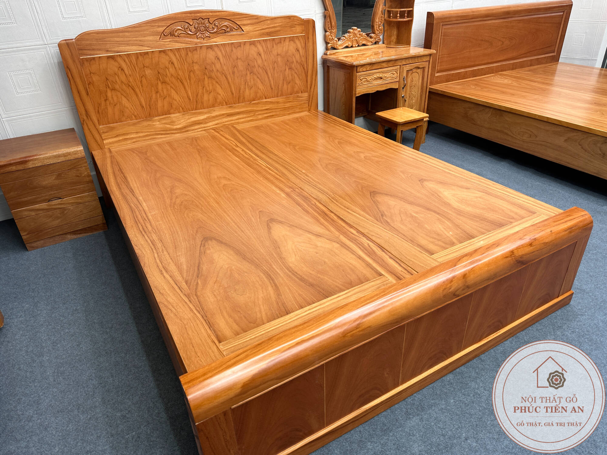 Mẫu Gường phản gỗ đẹp – Giường Gỗ Gõ (Veneer) Đồng Nai