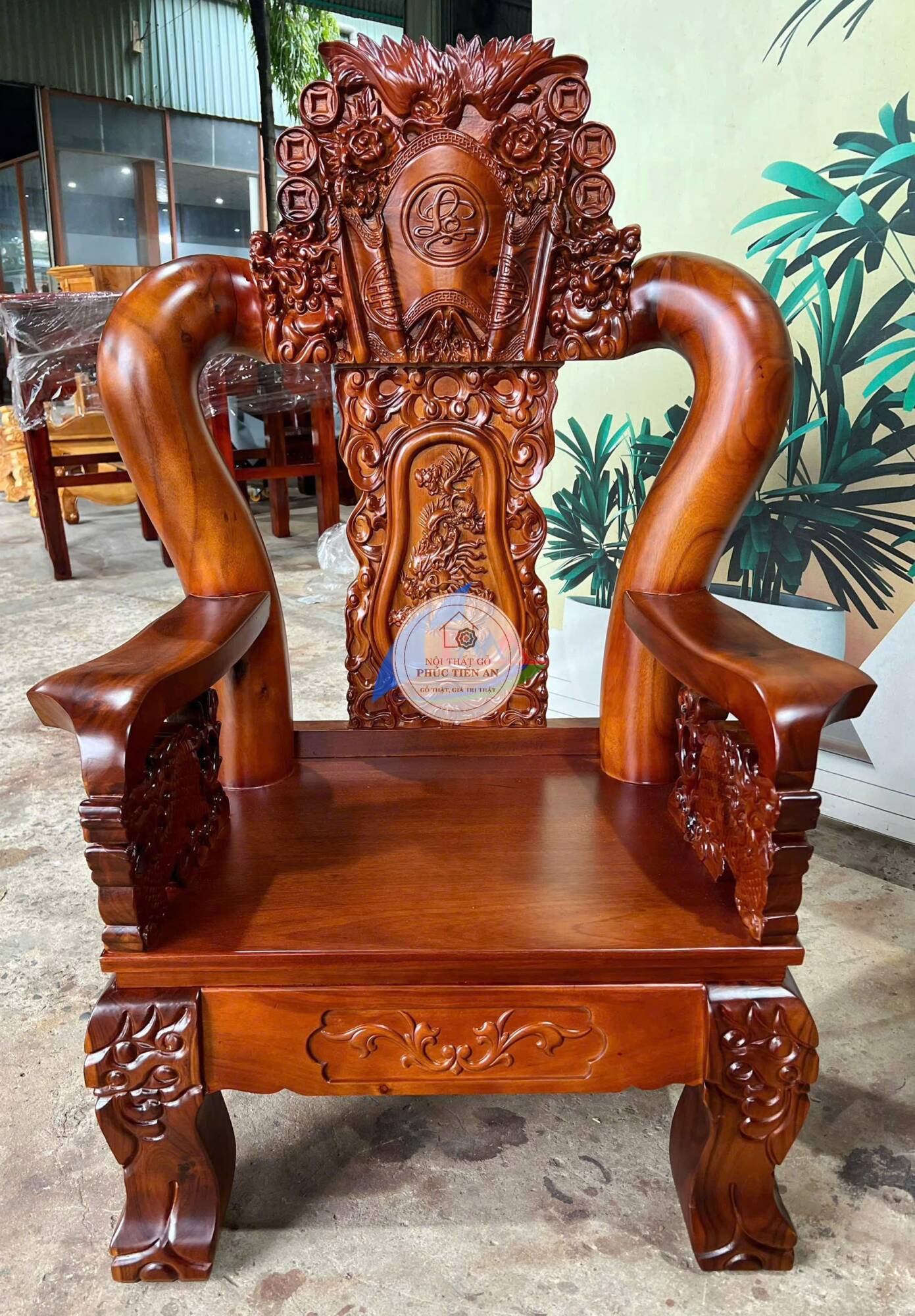 Đồ gỗ Nội thất Phòng khách – Bộ Triện 12 Gỗ Tràm Hồng Đào Tó Cuốn Thư Tay Rồng Đồng Nai