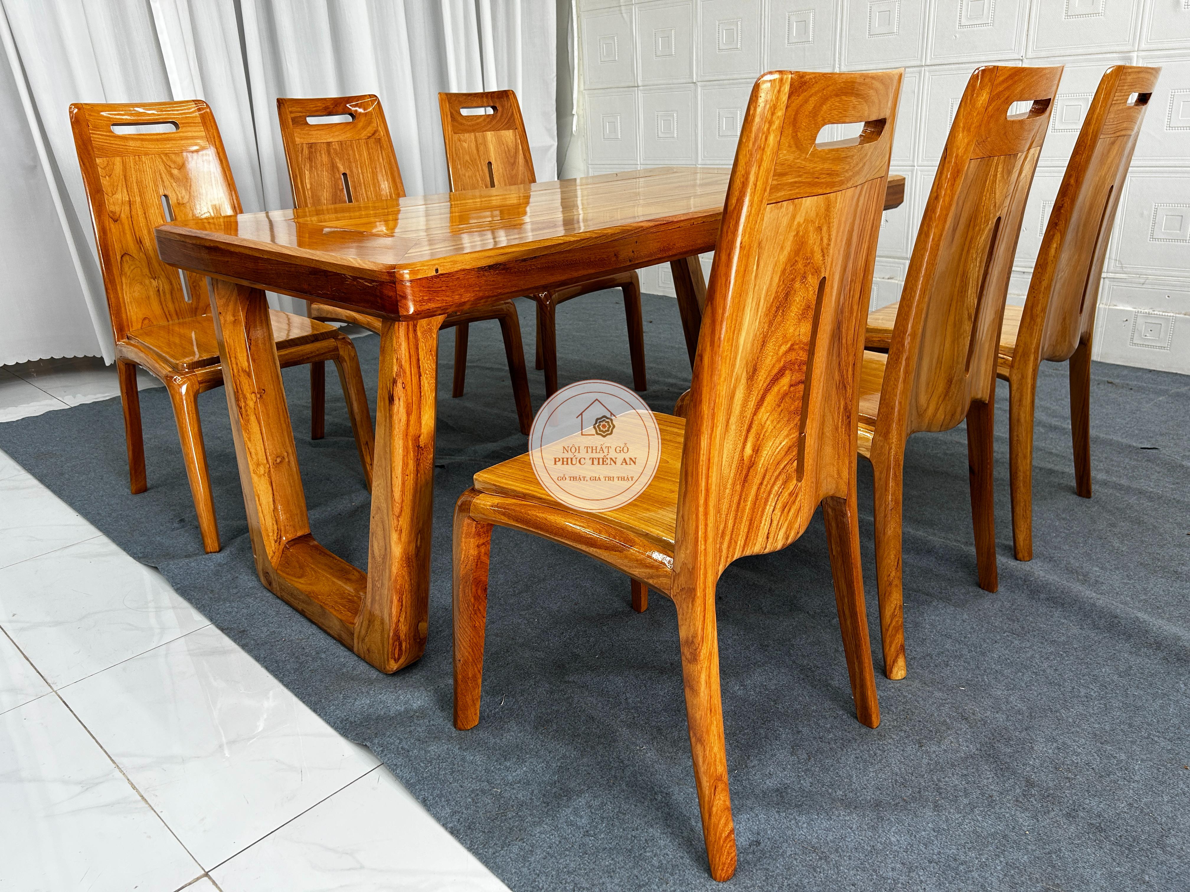 Bàn ăn 6 người - Bàn ăn gỗ gõ 6 ghế chân U SF1