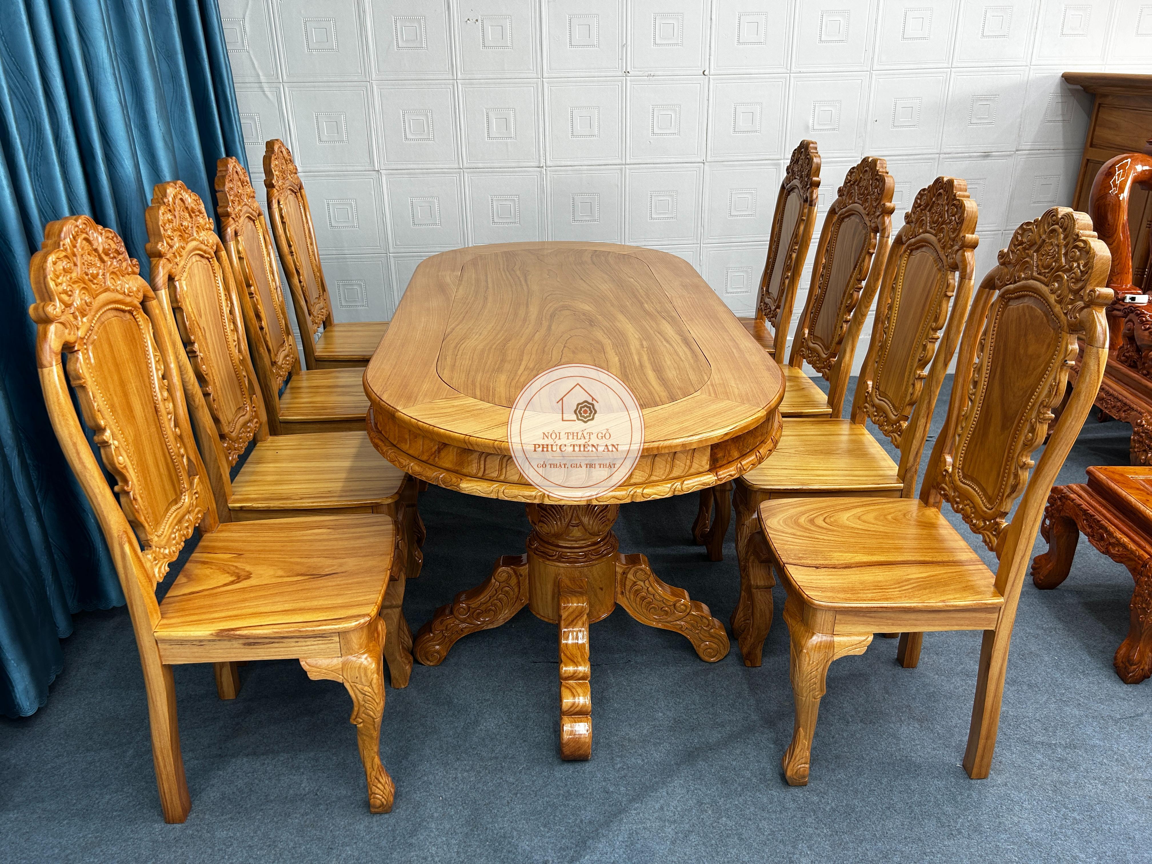 Bàn ăn 8 người - Bàn ăn Oval gỗ Gõ