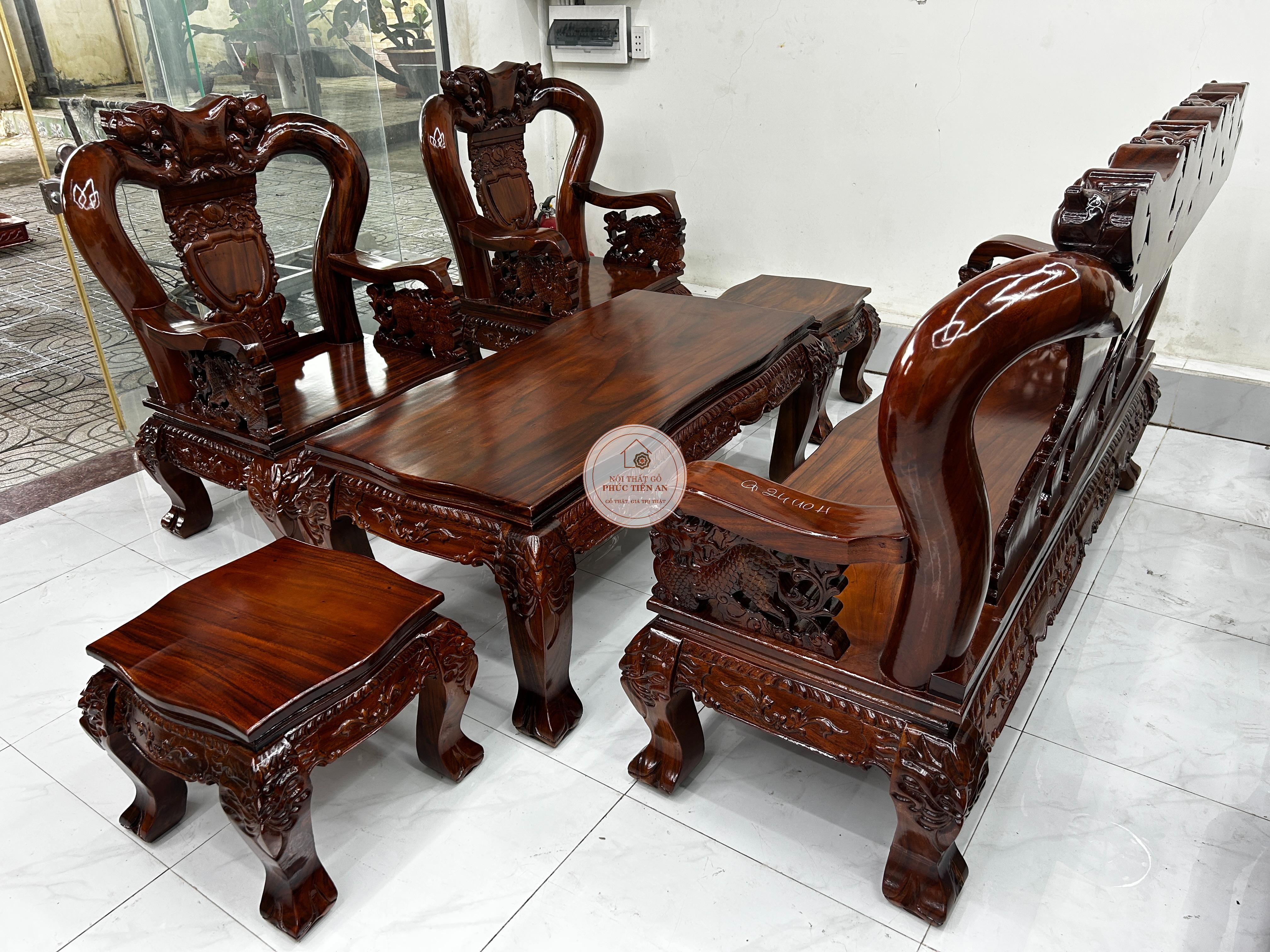 Bộ salon gỗ  - Triện 12 Tó Đào Tay Nghê Gỗ Me Tây