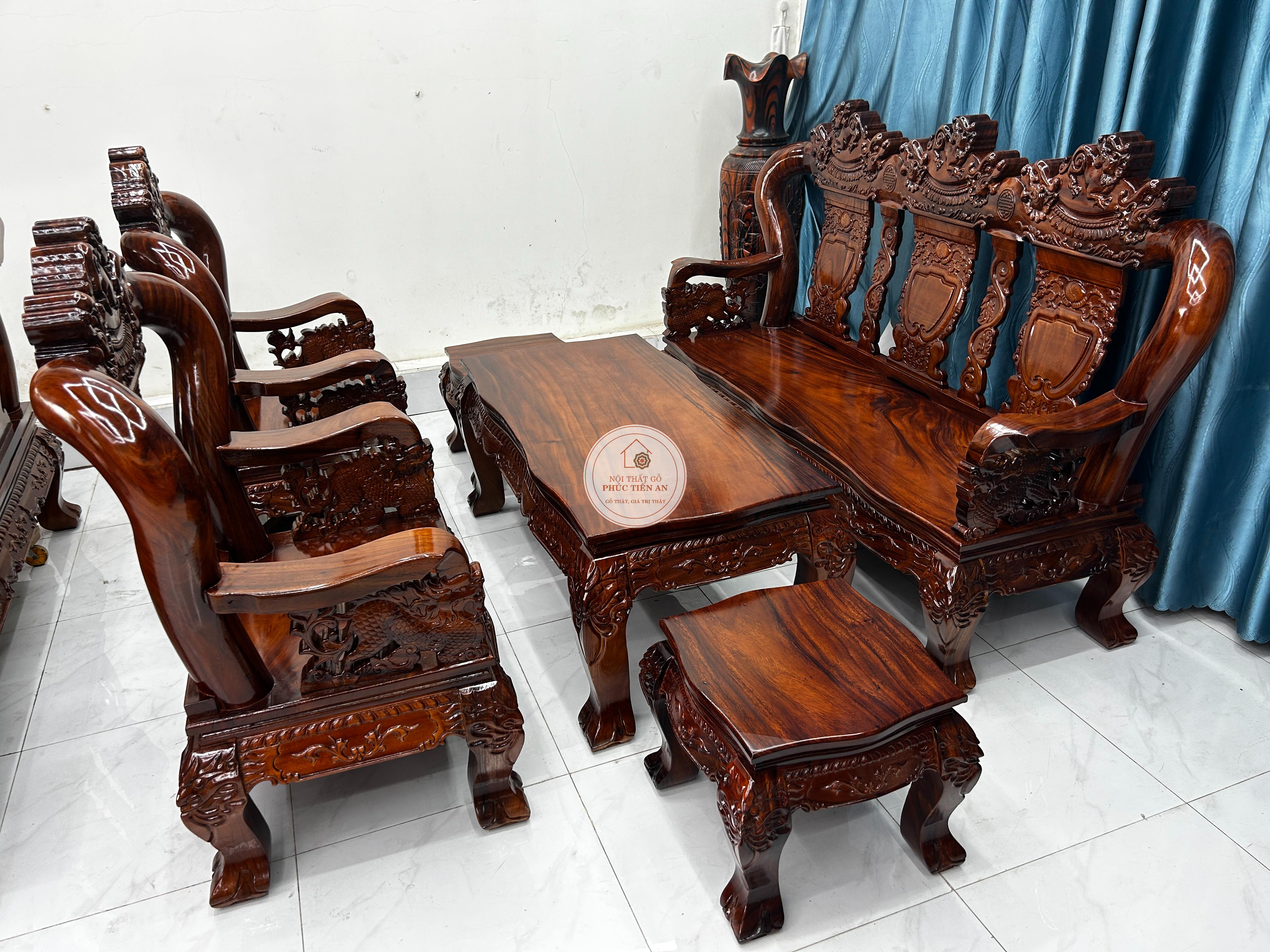 Bộ Salon Gỗ - Triện 12 Tó Nghê Tay Nghê Gỗ Me Tây