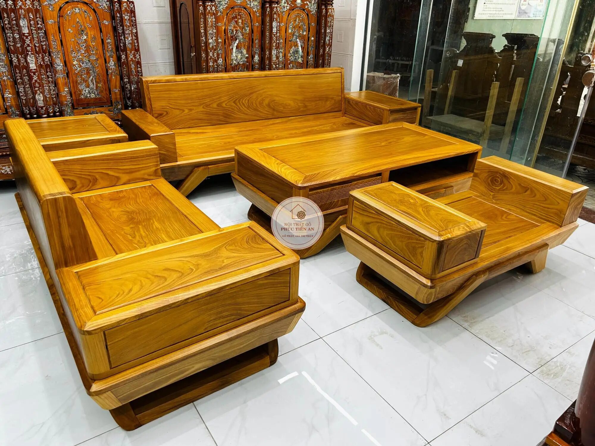 Salon Phòng Khách – Salon 2 Băng Gỗ Cẩm Vàng