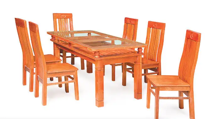 Bàn ăn gỗ tự nhiên – Bàn ăn gỗ sồi 2 tầng 6 ghế Đồng Nai