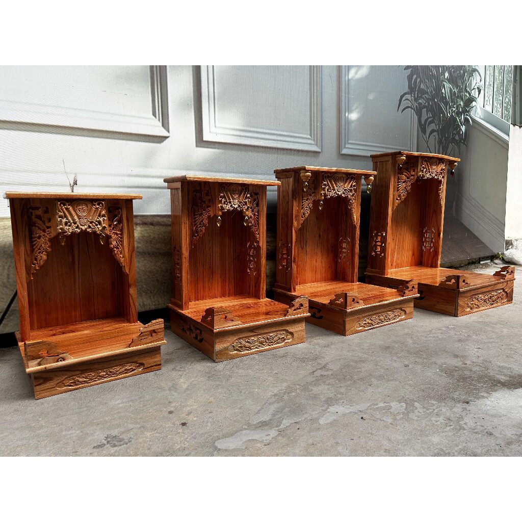 Bàn Thờ Ông Địa Thần Tài Gỗ Xoan Chân Vuông Có Mâm Thờ Mở Rộng Nhiều Kích Thước