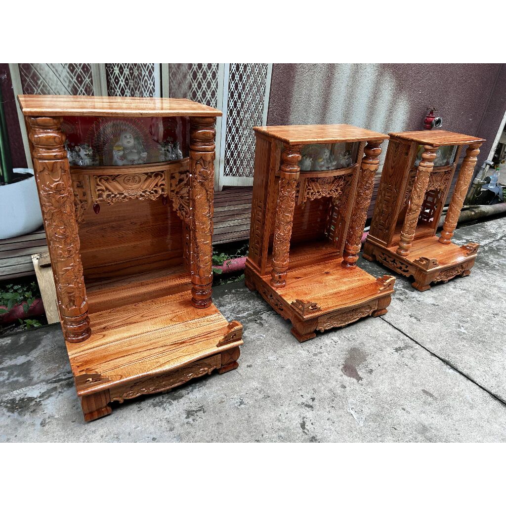 Bàn Thờ Ông Địa Thần Tài Gỗ Xoan Hộp Đèn Chân Quỳ Có Mâm Thờ Mở Rộng Nhiều Kích Thước