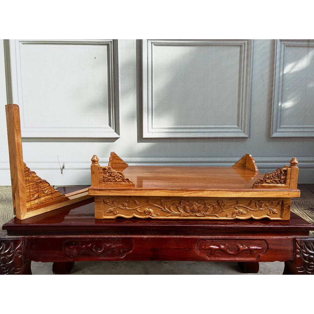 Bàn Thờ Treo Tường Gỗ Gõ Hoa Sen Kèm Ke Đỡ Nhiều Kích Thước - Ảnh 7