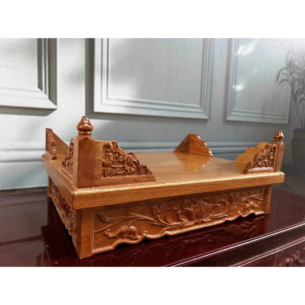 Bàn Thờ Treo Tường Gỗ Gõ Hoa Sen Kèm Ke Đỡ Nhiều Kích Thước - Ảnh 9