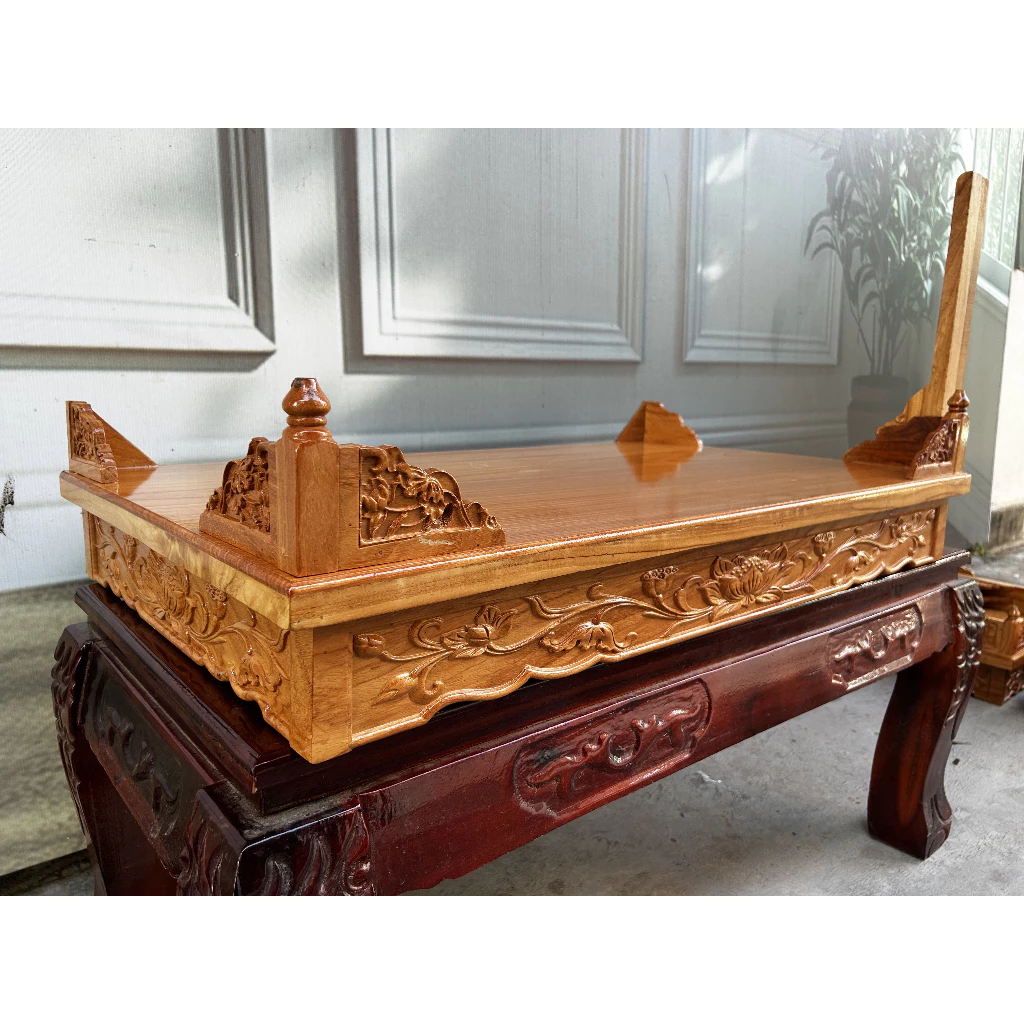 Bàn Thờ Treo Tường Gỗ Gõ Hoa Sen Kèm Ke Đỡ Nhiều Kích Thước - Ảnh 4