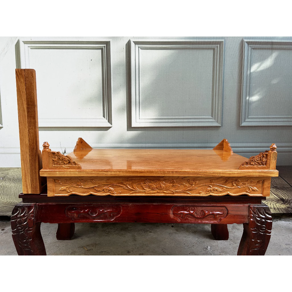 Bàn Thờ Treo Tường Gỗ Gõ Hoa Sen Kèm Ke Đỡ Nhiều Kích Thước - Ảnh 5