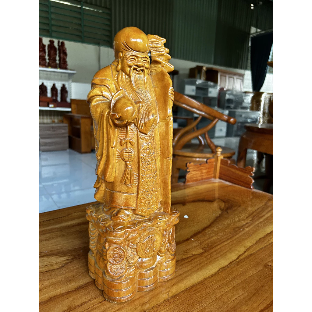 Bộ Tượng Phúc Lộc Thọ Tam Đa Gỗ Pơ Mu Tự Nhiên - Ảnh 3