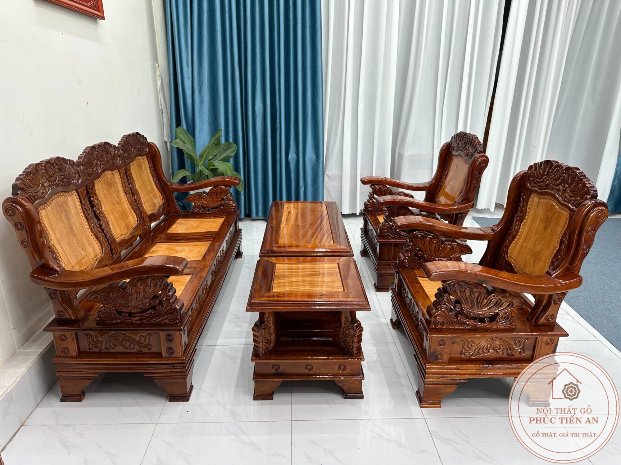 Bộ Sa Lông Gỗ Tràm Mặt Gõ Bướm Đồng Nai